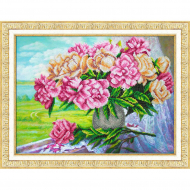 Набор для вышивания бисером ПАУТИНКА арт.Б-1274 Розовые пионы 38х28 см