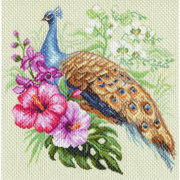 Рисунок на канве МАТРЕНИН ПОСАД арт.41х41 - 1726 Павлин в цветах