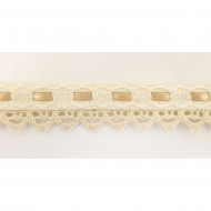 Тесьма декоративная, 20 мм, с кружевом и атласной бежевой лентой, бежевая