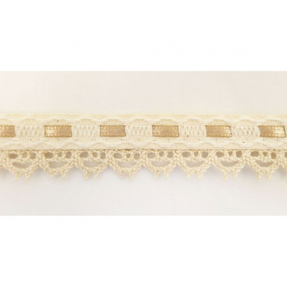Тесьма декоративная, 20 мм, с кружевом и атласной бежевой лентой, бежевая
