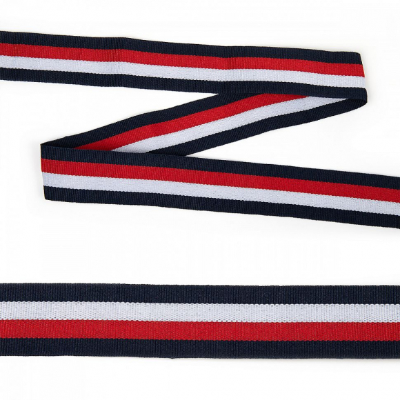 Тесьма TBY тканая Рубчик неэластичная Лампас NET7330 шир.30мм цв.бел/черн/красн уп.45,7м
