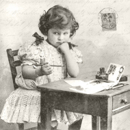 98724_Салфетки трехслойные для декупажа, коллекция "Lunch" Sagen Vintage Design "Девочка пишет"