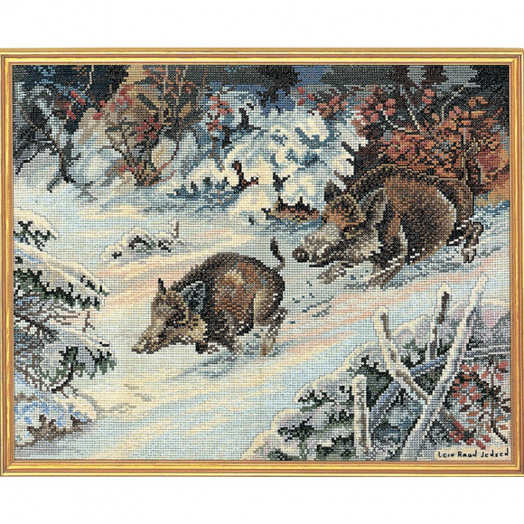 Набор для вышивания EVA ROSENSTAND арт.14-203 Кабанчики в зимнем лесу 35х40 см