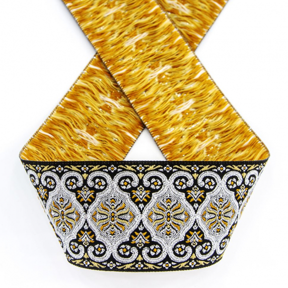 109393_Лента жаккард с люрексом SAFISA, 50 мм, 15 м, цвет 102, черный/серебряный