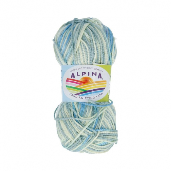 Пряжа ALPINA KATRIN (100% мерсеризованный хлопок) 10х50г/140м цв.5335 голубой-св.зеленый-оливковый