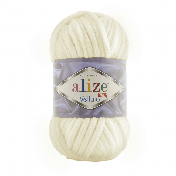 Пряжа для вязания Ализе Velluto (100% микрополиэстер) 5х100г/68м цв.062 св.молочный