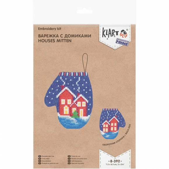 Набор для вышивания KLART арт. 8-392 Варежка с домиками 7,5х8,5 см