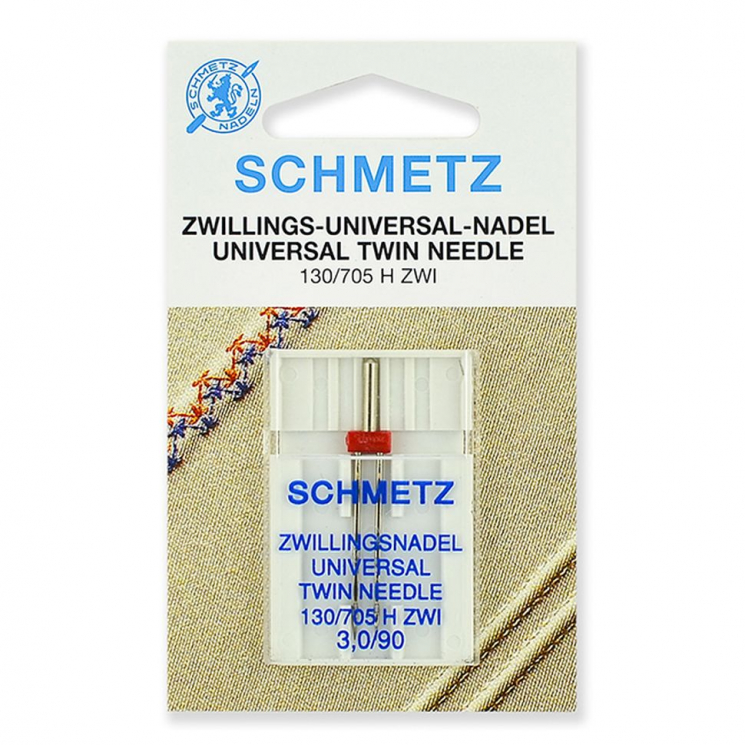 Иглы для бытовых швейных машин Schmetz стандартные двойные 130/705H ZWI  №90/3.0, уп.1 игла