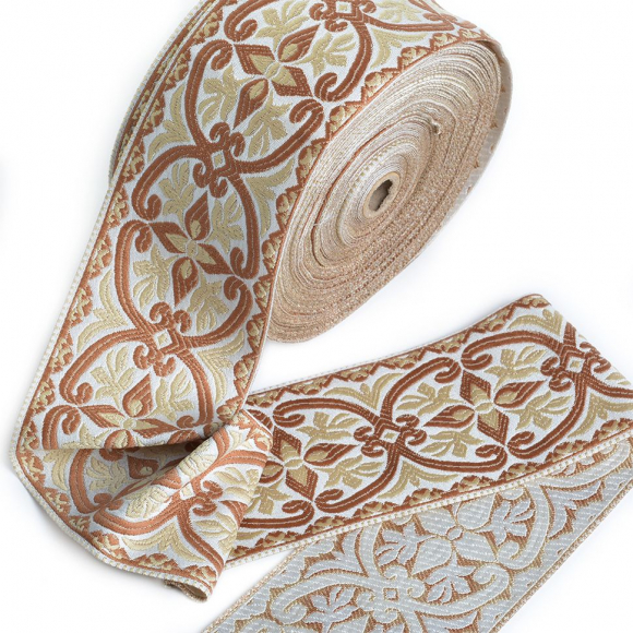 Лента отделочная жаккардовая арт.TBY.1008-3 шир.90мм цв.бежевый  уп.25 м