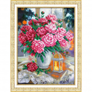 Набор для вышивания бисером ПАУТИНКА арт.Б-1311 Фонарик и пионы 28х38 см Набор для вышивания бисером ПАУТИНКА арт.Б-1311 Фонарик и пионы 28х38 см