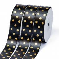Лента атласная Ideal горошек золото шир.25мм LDAG030 цв.черный уп.27,4м
