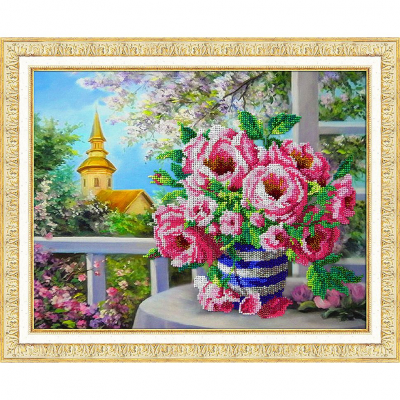 Набор для вышивания бисером ПАУТИНКА арт.Б-1280 Розовый букет 36х28 см