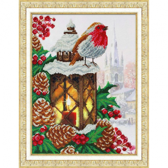 Набор для вышивания бисером ПАУТИНКА арт.Б-1495 Рождественский фонарик 28х38 см