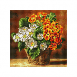 Набор Белоснежка для изготовления картин со стразами на подрамнике арт.БЛ.396-ST-S Комнатная примула 30х30см