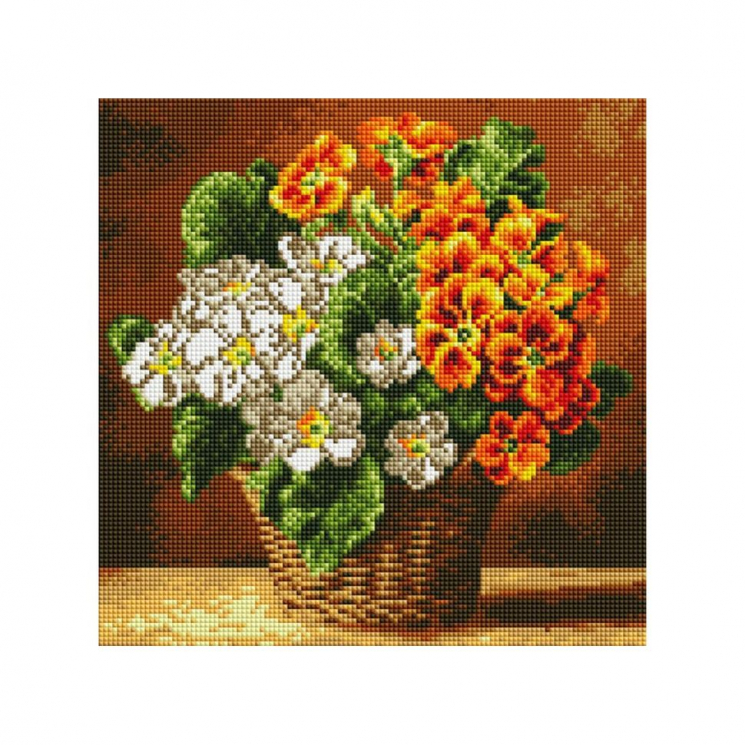 Набор Белоснежка для изготовления картин со стразами на подрамнике арт.БЛ.396-ST-S Комнатная примула 30х30см