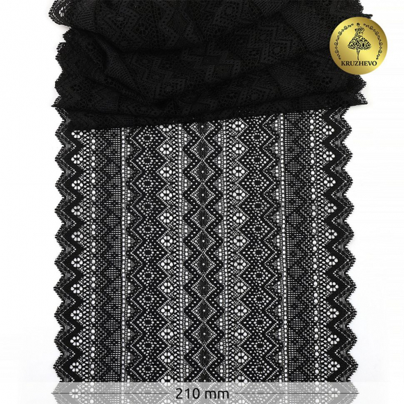 Кружево-стрейч KRUZHEVO арт.TBY.OG50 шир.210мм цв.черный уп.10м