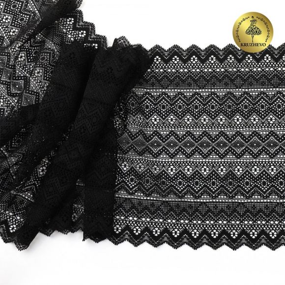 Кружево-стрейч KRUZHEVO арт.TBY.OG50 шир.210мм цв.черный уп.10м