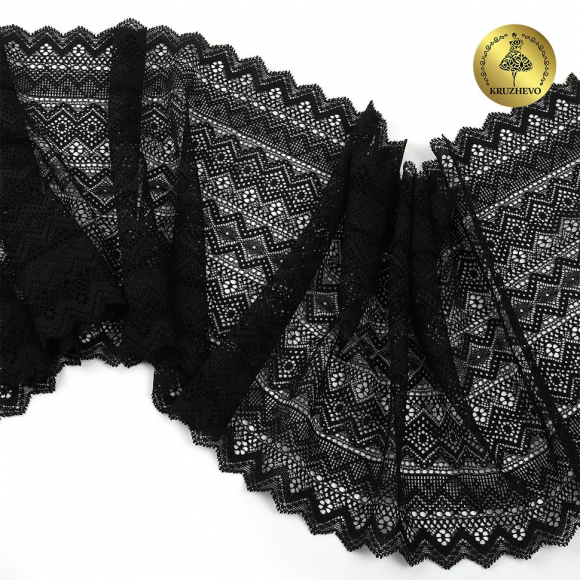 Кружево-стрейч KRUZHEVO арт.TBY.OG50 шир.210мм цв.черный уп.10м