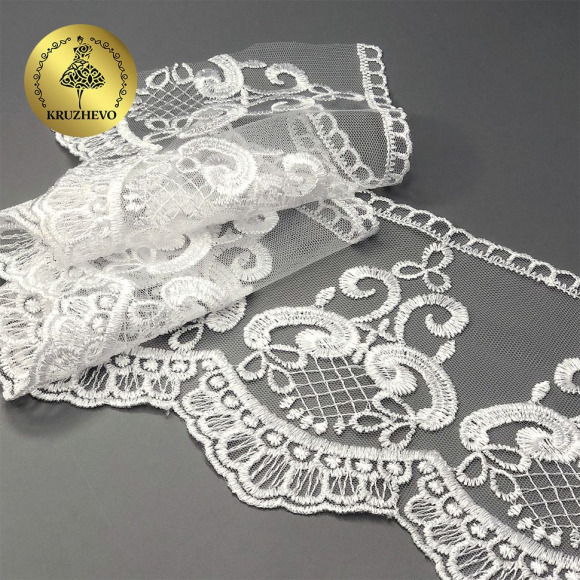 Кружево сетке KRUZHEVO арт.TBY.40473 шир.140мм цв.01 белый уп.13,71м