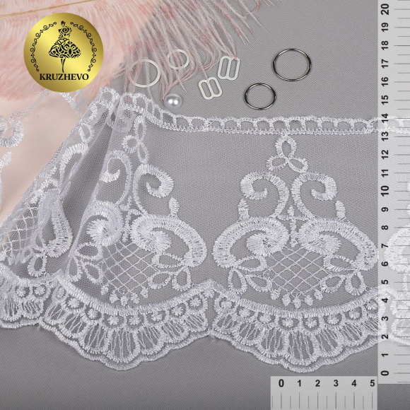Кружево сетке KRUZHEVO арт.TBY.40473 шир.140мм цв.01 белый уп.13,71м