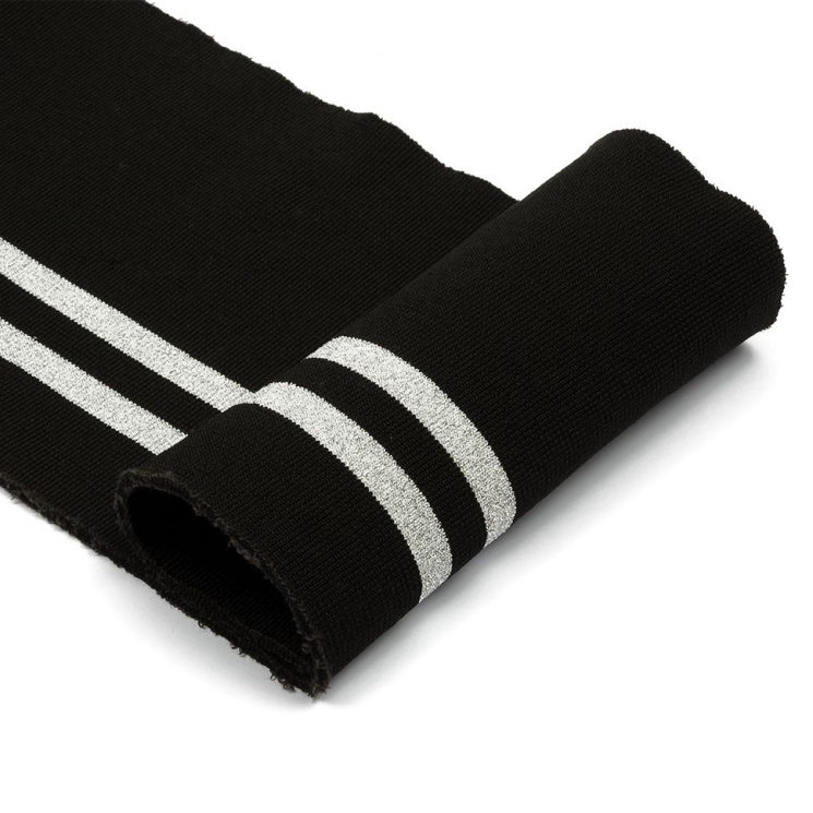 TBY.MP04 Подвяз трикотажный, 98%полиэстер, 2%спандэкс цв.черный с серебряными полосами, 1мх13см (1шт - 1м)