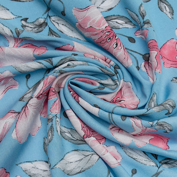 Ткань Штапель 105 г/м? 100% вискоза шир.145 см арт.Р.33941.02 цв.02 голубой рул.40м