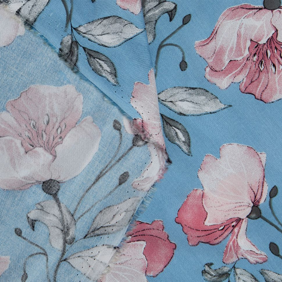 Ткань Штапель 105 г/м? 100% вискоза шир.145 см арт.Р.33941.02 цв.02 голубой рул.40м