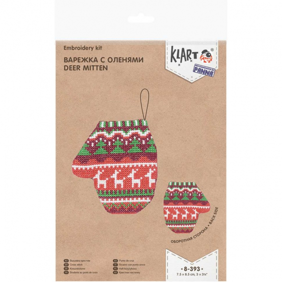 Набор для вышивания KLART арт. 8-393 Варежка с оленями 7,5х8,5 см