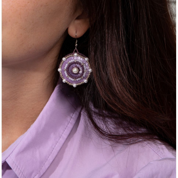 Набор для вышивания KLART арт. 10-502 Серьги круглые. Лиловый орнамент 3,5х4 см