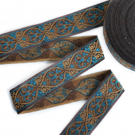 Лента отделочная жаккардовая арт.TBY.WJ3E-01 шир.30мм цв.коричнево/голубой уп.24,3 м