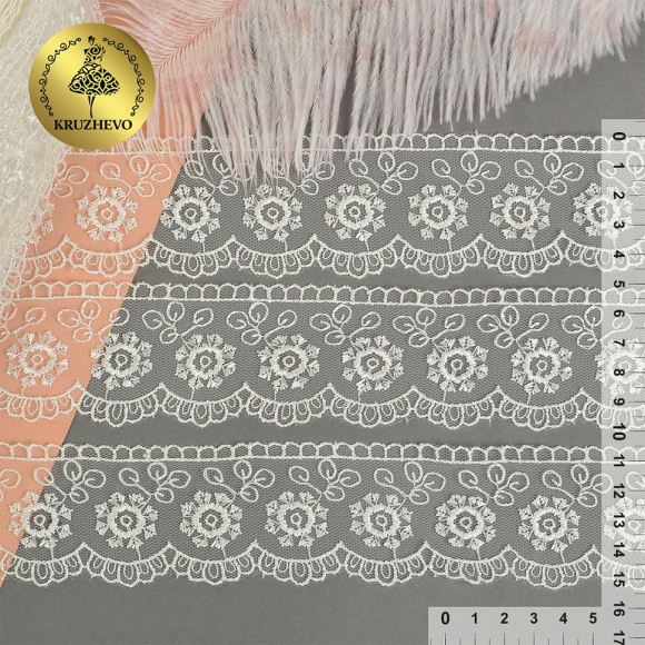 Кружево на сетке арт.TTR.7017A шир.45мм цв.кремовый уп.20,45м