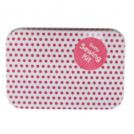 122763_Набор дорожный в жестяной коробочке "Горошки", цвет белый в розовый горошек