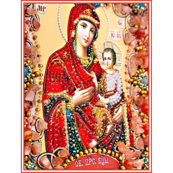 Набор для вышивания хрустальными бусинами ОБРАЗА В КАМЕНЬЯХ арт. 77-Ц-07 Богородица Скоропослушница 16,5х18 см