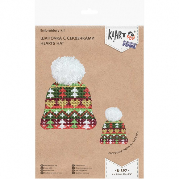 Набор для вышивания KLART арт. 8-397 Шапочка с сердечками 6х6,5 см