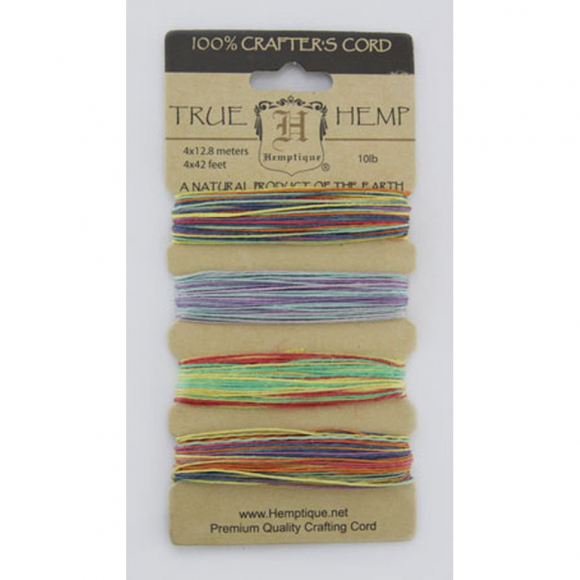 Шнуры на блистере HEMPTIQUE #10 - 0,5 мм, 4 цвета по 12,8 м