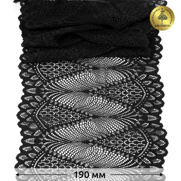 Кружево-стрейч KRUZHEVO арт.TBY.30200 шир.190мм цв.черный уп.25м