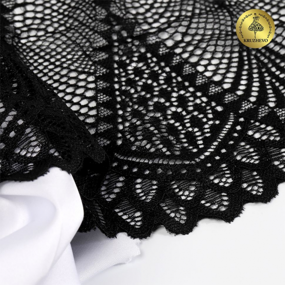 Кружево-стрейч KRUZHEVO арт.TBY.30200 шир.190мм цв.черный уп.25м
