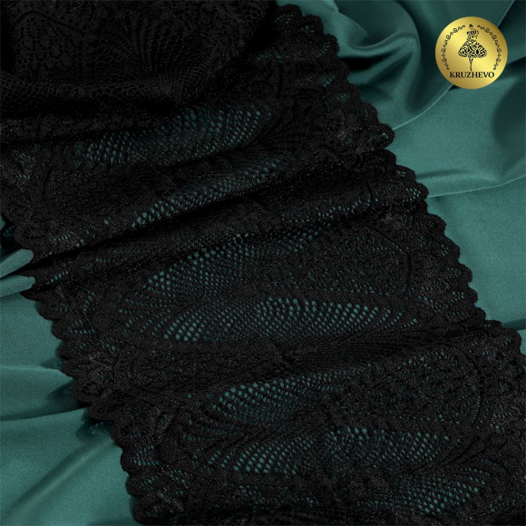 Кружево-стрейч KRUZHEVO арт.TBY.30200 шир.190мм цв.черный уп.25м