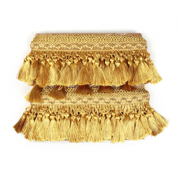 Бахрома для штор с кисточками арт.6152-0327 цв.6362 шир.100мм цв.золото уп.10м