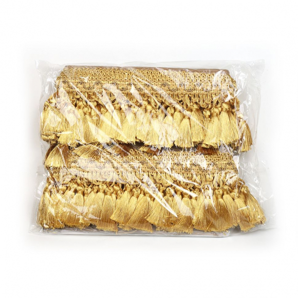 Бахрома для штор с кисточками арт.6152-0327 цв.6362 шир.100мм цв.золото уп.10м