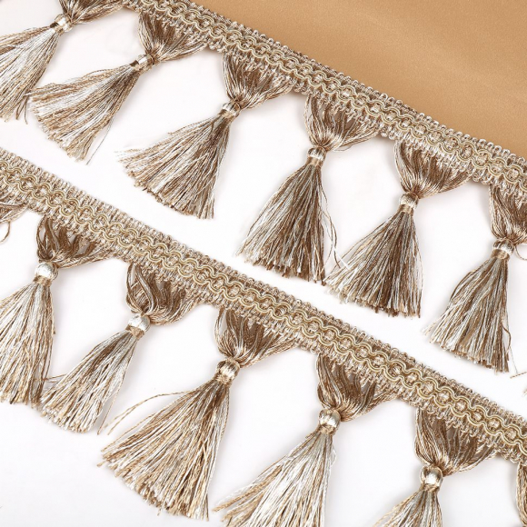 Бахрома для штор с кисточками арт. 6152-0329 цв.6343 шир.100мм цв.молочный+беж уп.10м