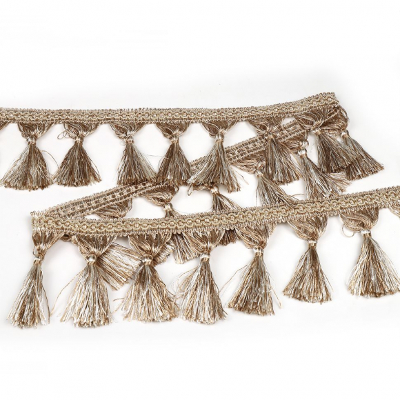 Бахрома для штор с кисточками арт. 6152-0329 цв.6343 шир.100мм цв.молочный+беж уп.10м
