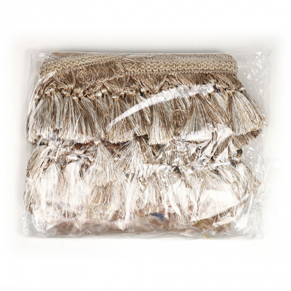 Бахрома для штор с кисточками арт. 6152-0329 цв.6343 шир.100мм цв.молочный+беж уп.10м