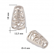 Наконечник для шнура металл TBY OR.6660-0091 (12,3х18мм, отв.4мм) цв. никель уп. 50шт Наконечник для шнура металл TBY OR.6660-0091 (12,3х18мм, отв.4мм) цв. никель уп. 50шт