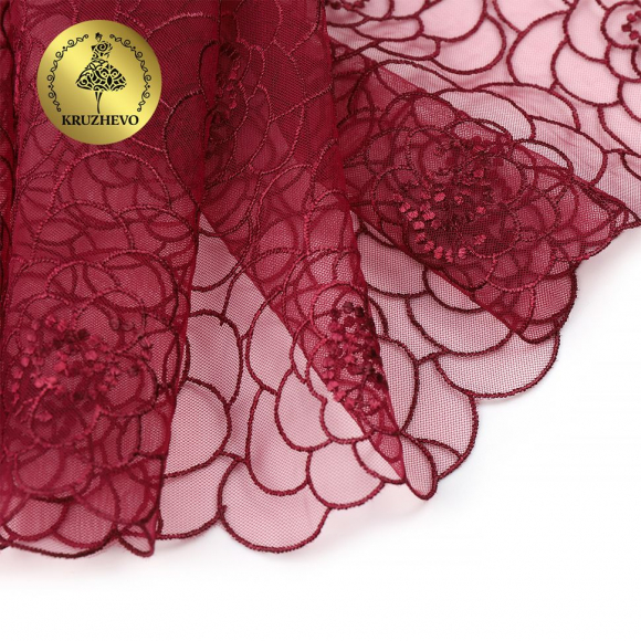 Кружево вышивка на сетке KRUZHEVO арт.TBY.OG47 шир.205мм цв.бордо уп.8м
