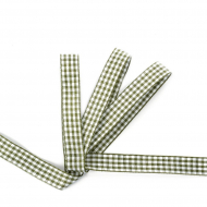 Лента тканевая с рисунком Клетка арт.TBY.LDTK2305 шир.15мм цв.хаки/белый уп.20м
