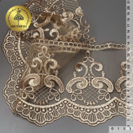 Кружево сетке KRUZHEVO арт.TBY.40473 шир.140мм цв.N6115 золотисто-бежевый уп.13,71м