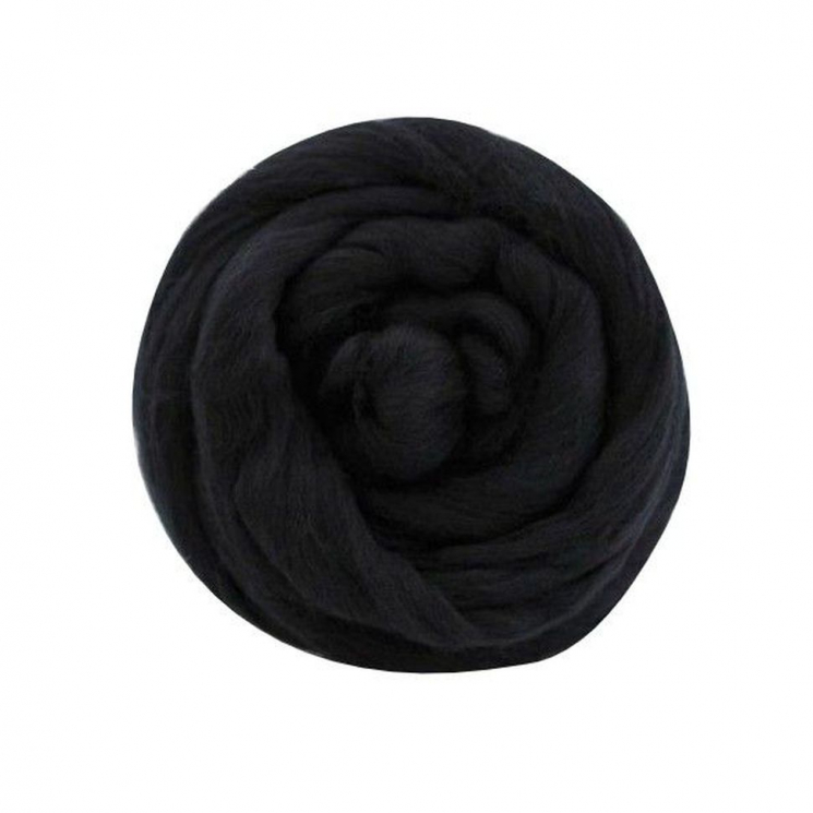 Шерсть для валяния ТРО Гребенная лента (100%полутонкая шерсть) 100г цв.0002 черный