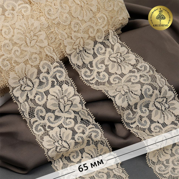 Кружево-стрейч KRUZHEVO арт.TBY.L840 шир.65мм цв.126 бежевый уп.25м Кружево-стрейч KRUZHEVO арт.TBY.L840 шир.65мм цв.126 бежевый уп.25м
