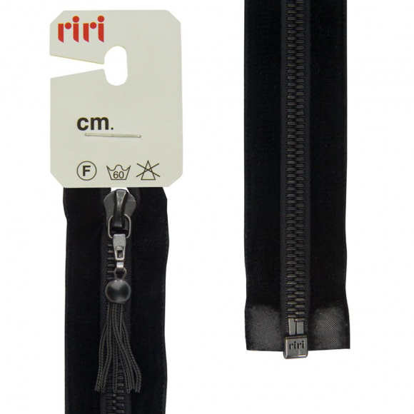 29455_Молния металл, EB, слайдер Zuff, на бархатной тесьме, 6 мм, разъёмн.1замок,50 см, цвет 2110, черный